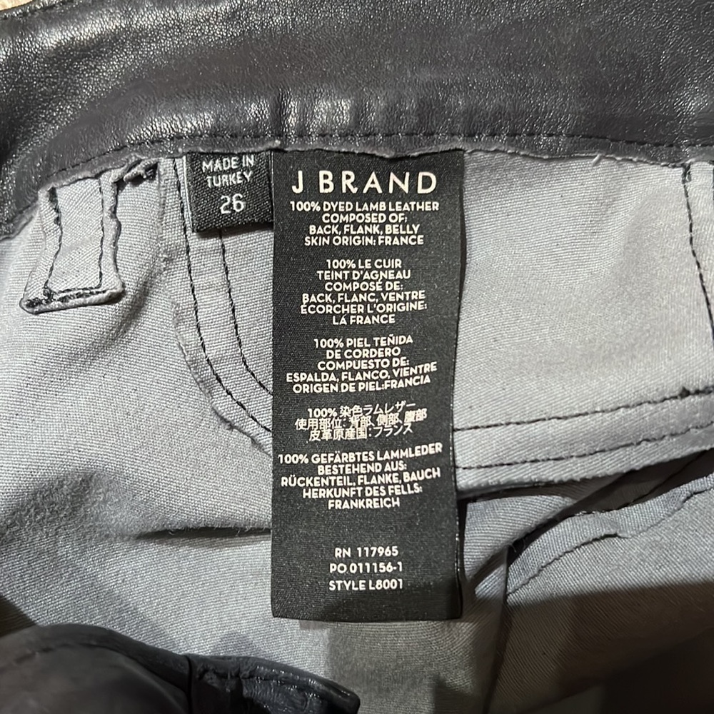 J Brand Black Leather L8001 Skinny Pants with ankle zip, Size 26 - Picture 11 of 15